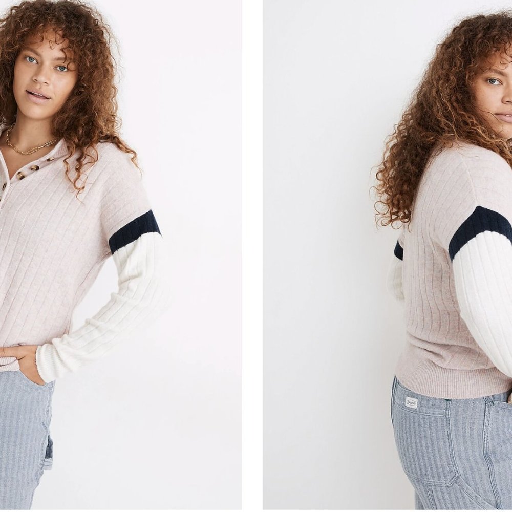 Madewell Striped Bowden Henley Sweater in Coziest Yarn